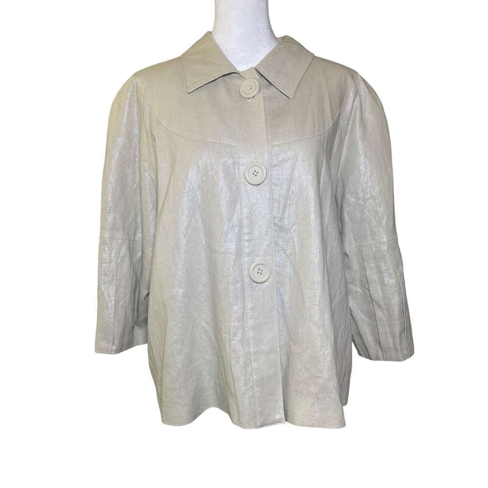 WD-NY women 12 Linen blend 3/4 sleeve Big button Cream Oatmeal blazer jacket
